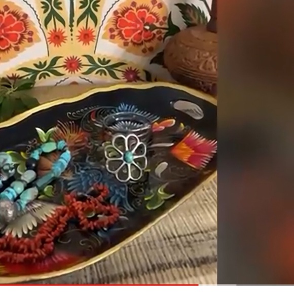 Mexican Batea Decorative Tray Console Wood Tray Hand Painted In Mexico 2 Handles - Picture 11 of 11